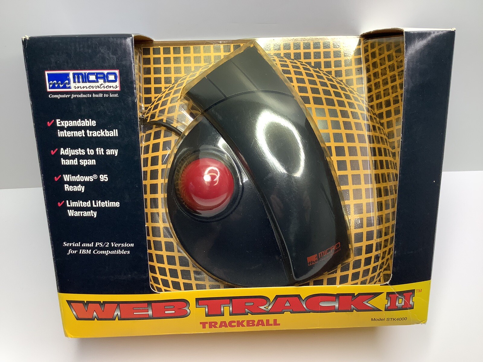 New 1997 Vintage Micro Innovations Track Ball Mouse STK4000 Web Track II 2 Black