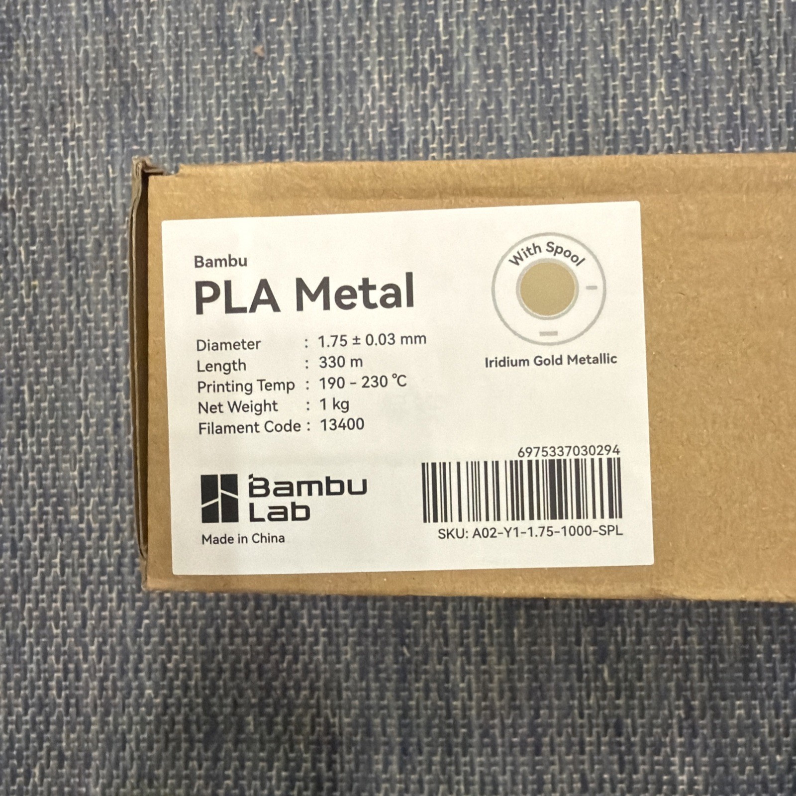Bambu Lab PLA Metal Filament  Iridium Gold Metallic (Sealed w/ Spool)
