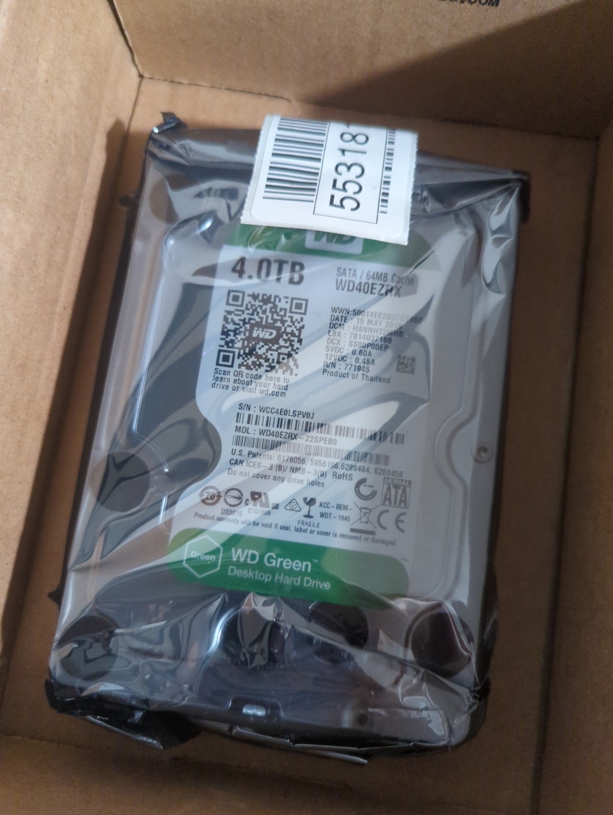 Western Digital WD40EZRX 4TB 5400RPM 6Gb/s 3.5" SATA Hard Drive