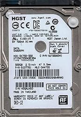 HGST 500GB 2.5" DRIVE HTS547550A9E384 MLC: DA4755 P/N: 0J27701 MAC 655-1683C