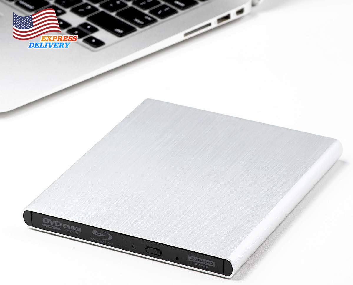Premium Aluminum External USB 3.0 UHD 4K Blu-Ray Writer Super Drive for PC & Mac