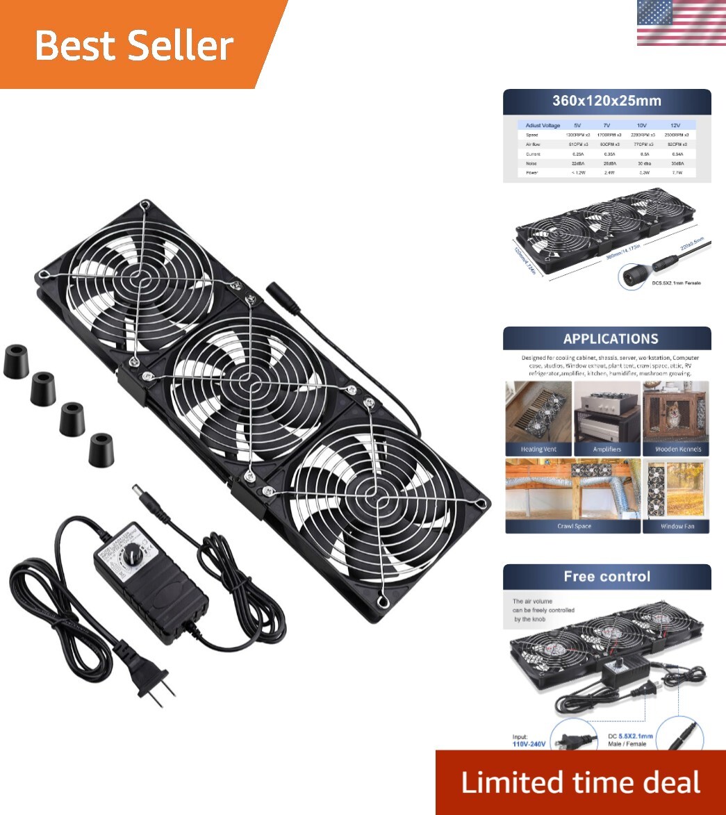 Versatile 3x120mm Cooling Fans with Variable Speed Control for DIY Projects