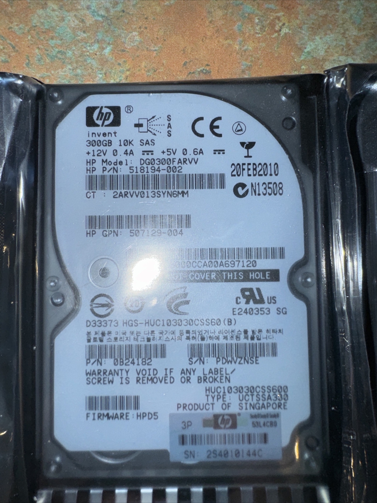Hard Drive HP  300GB SAS 10000U/Min 507284-001 518194-002 2.5'' Inch
