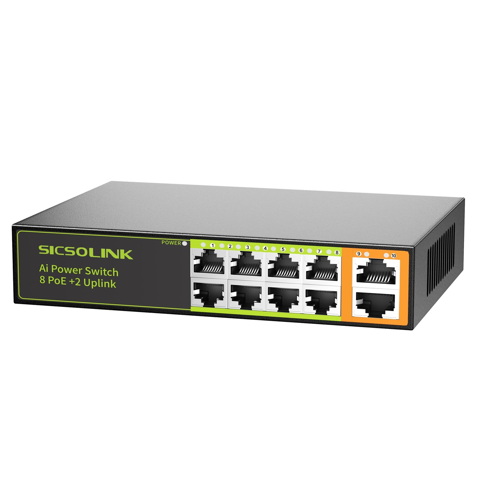 8Port PoE+ Switch, 2 Uplink, 120W 802.3af/at Unmanaged Switch