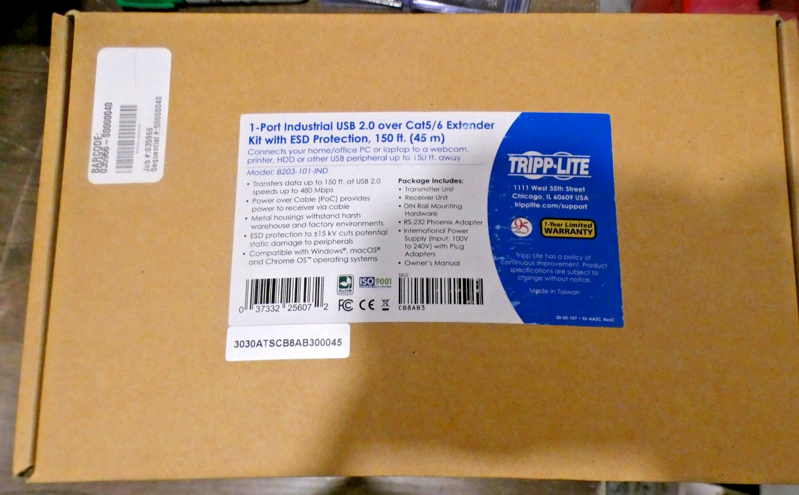 Eaton Tripp Lite Series 1-Port Industrial USB over Cat6 Extender, ESD Protection