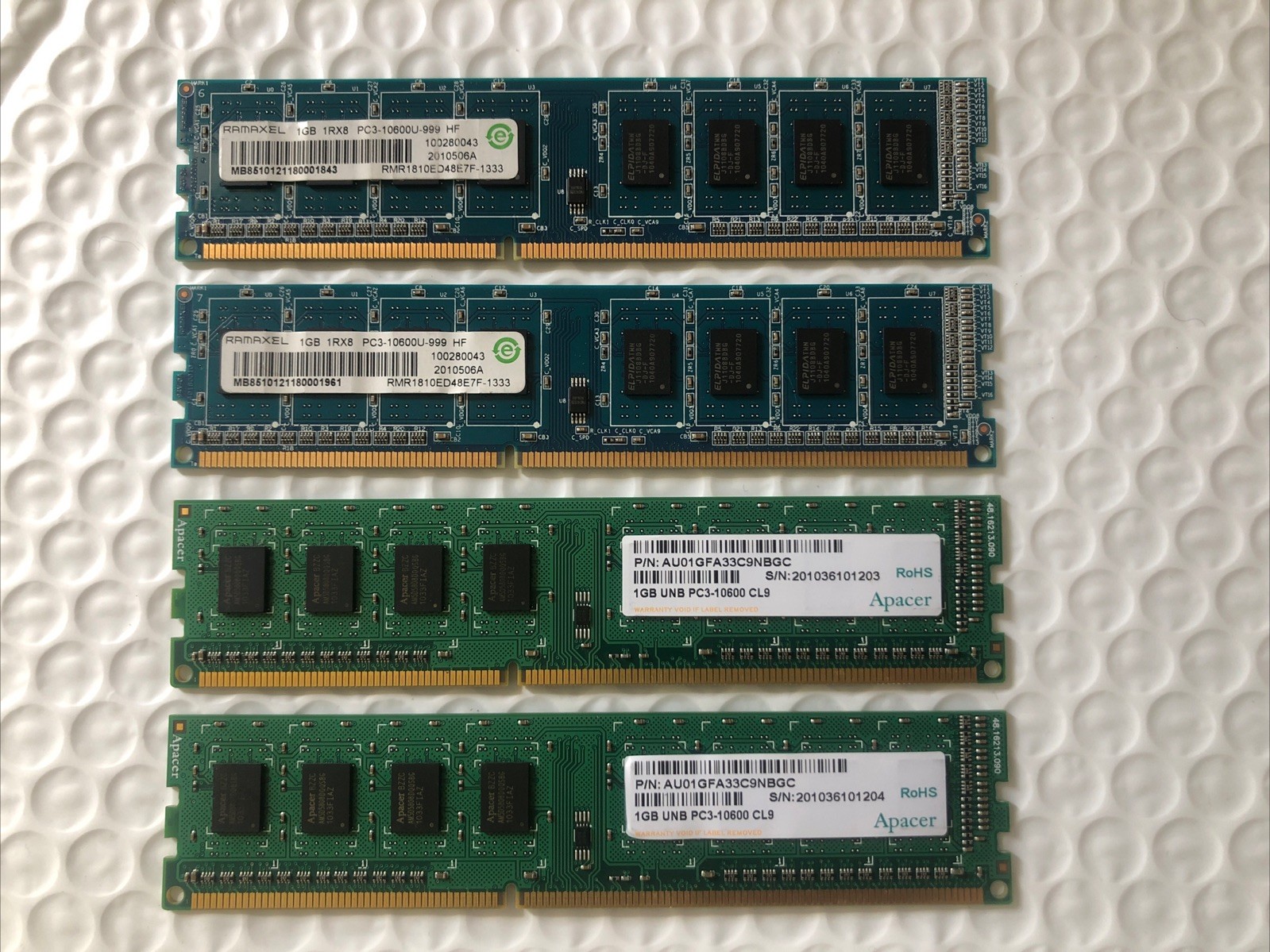 Ramaxel 4GB ( 4 X 1GB ) DDR3 PC3-10600U 1333MHz Non ECC Memory Ram