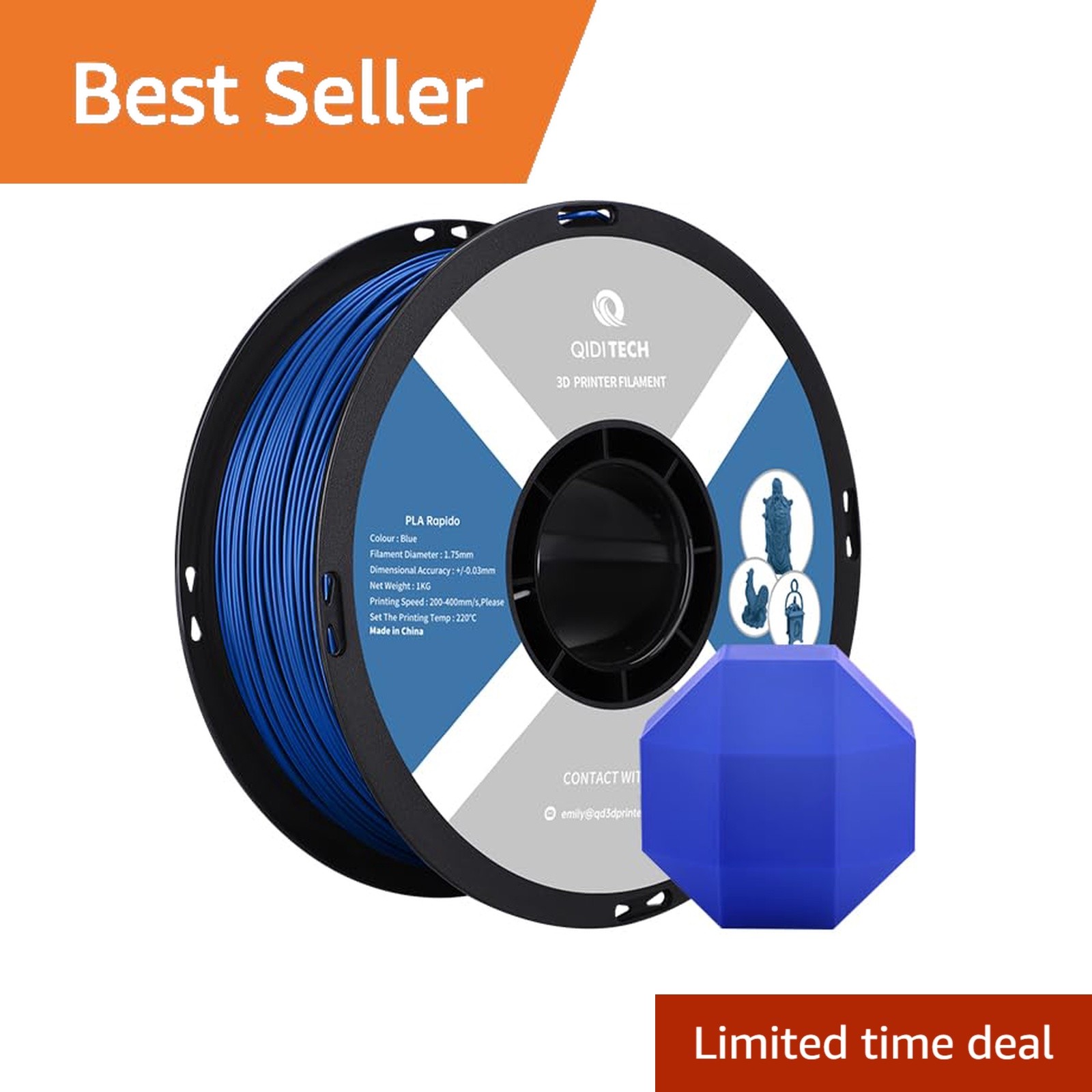 R QIDI TECHNOLOGY PLA Rapido Filament 1.75mm 1 KG, Blue