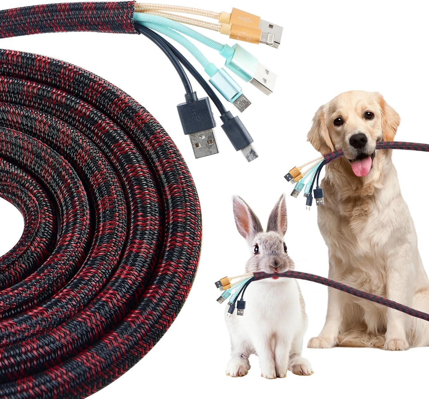 Cable Sleeve Self-Wrapping Wire Loom, Black Red,3/8 Inch X 50FT