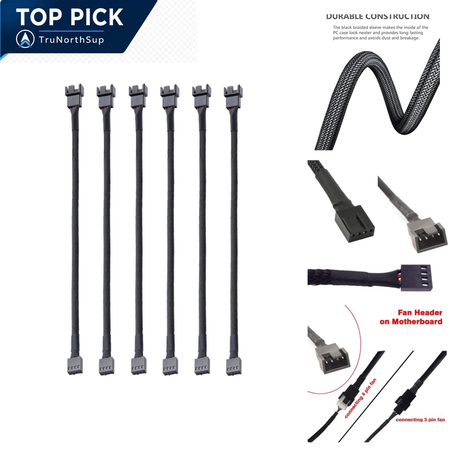 6pcs 4 Pin PWM Fan Extension Cable 26cm Male to Female for PC Motherboard CPU