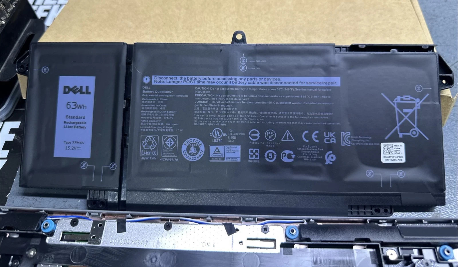 Genuine OEM 63Wh 7FMXV Battery For Dell Latitude 7320 7420 7520 5320 0TN2GY NEW