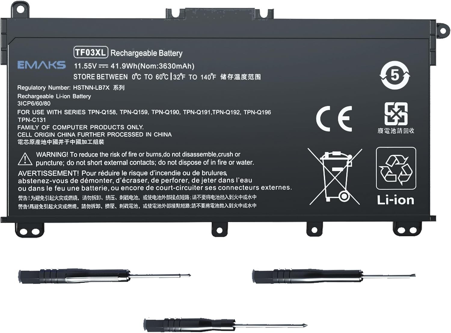 Battery for TF03XL HP Pavilion 15-CC123CL 15-CC563ST 15-CC050WM 41.9Wh 11.55V