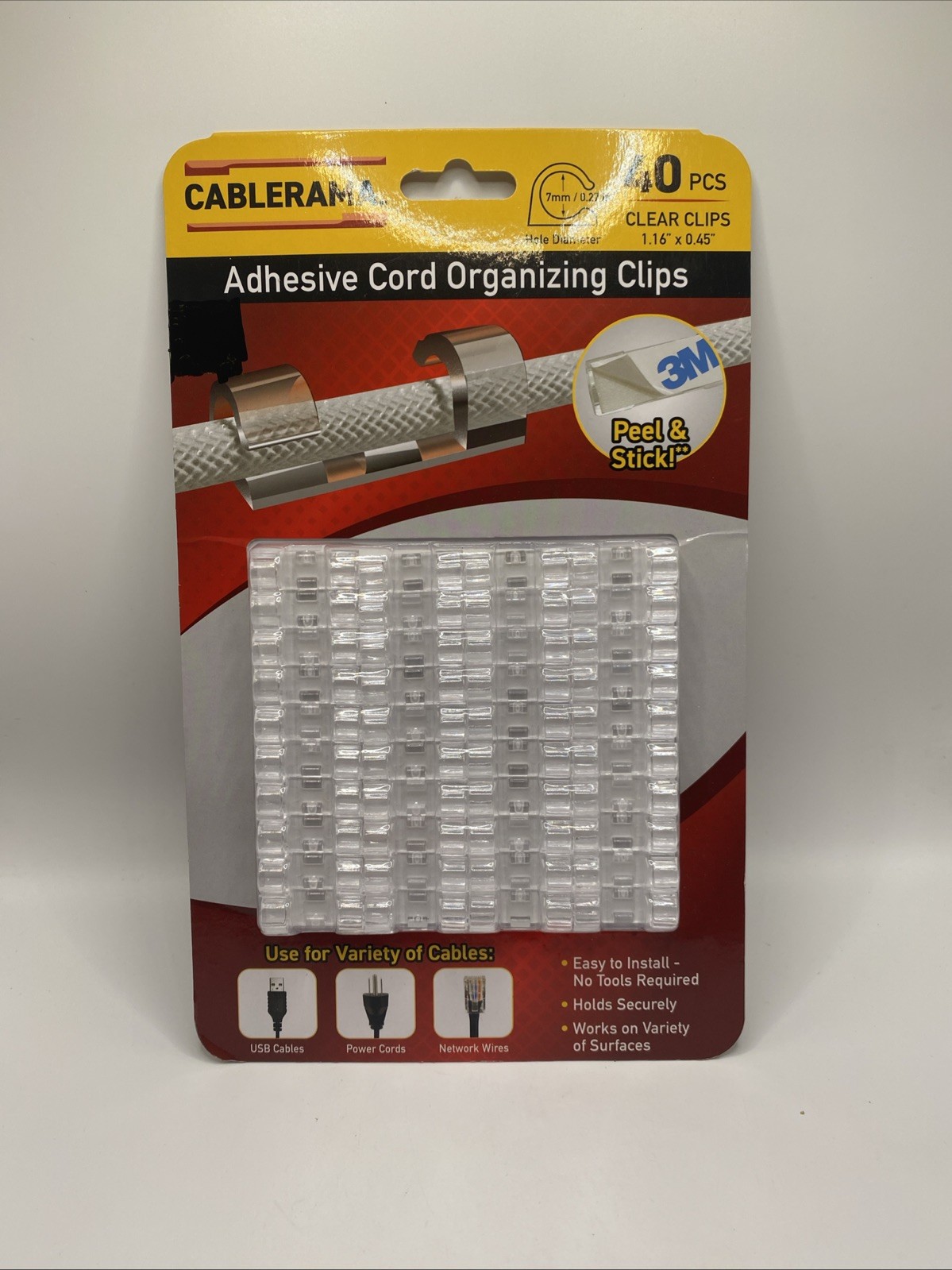 Cablerama Adhesive Cord Organizing Clips 40 Pieces Clear Clips As Seen On TV