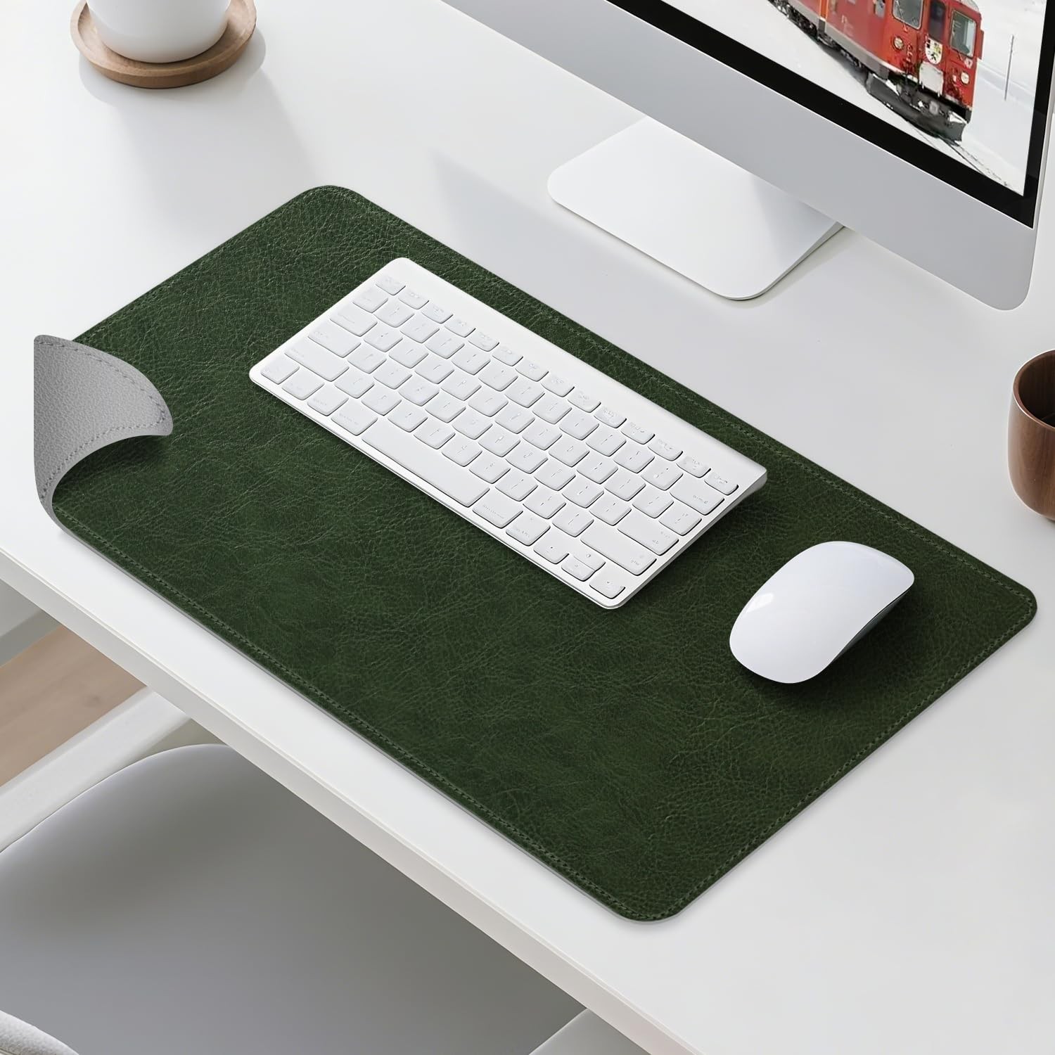 glodentai Leather Desk Mat Green Gray 33x13