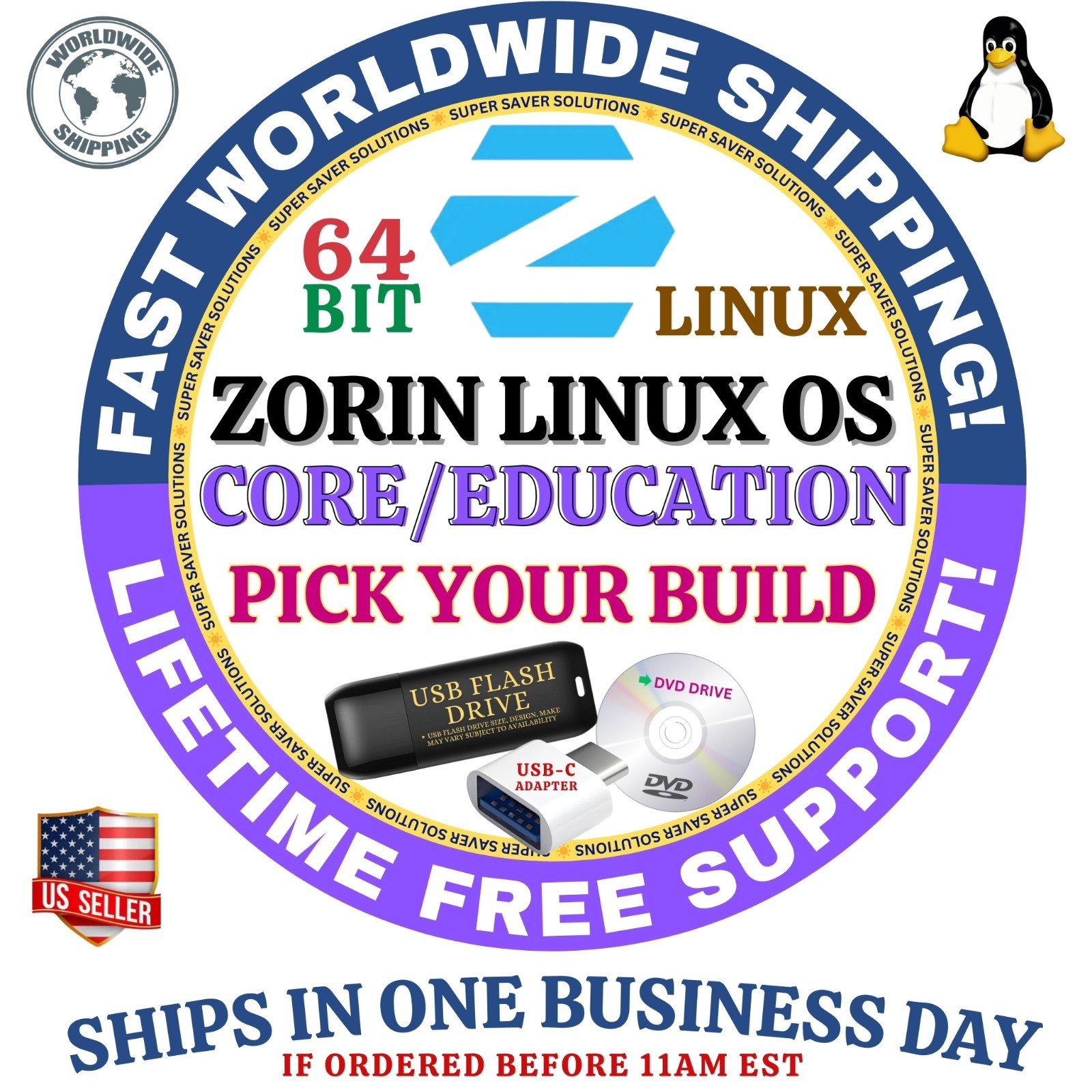 ZORIN LINUX OS LATEST ISO BUILD CORE 64-BIT BOOT USB LIVE FULL INSTALL FAST SHIP