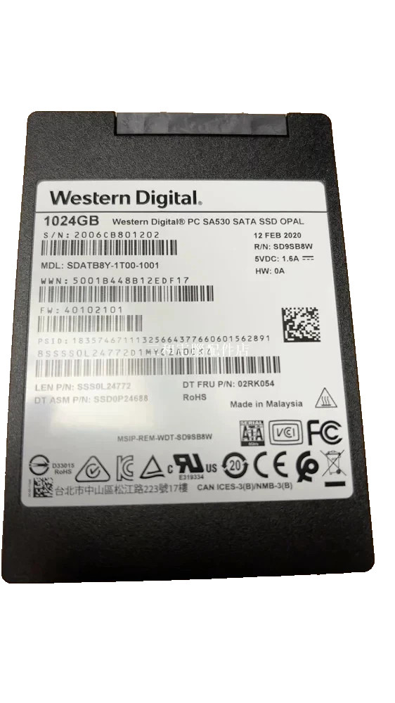 OEM WESTERN DIGITAL SA530 SATA 1024GB OPAL SSD 02RK054 SDATB8Y-1T00-1001