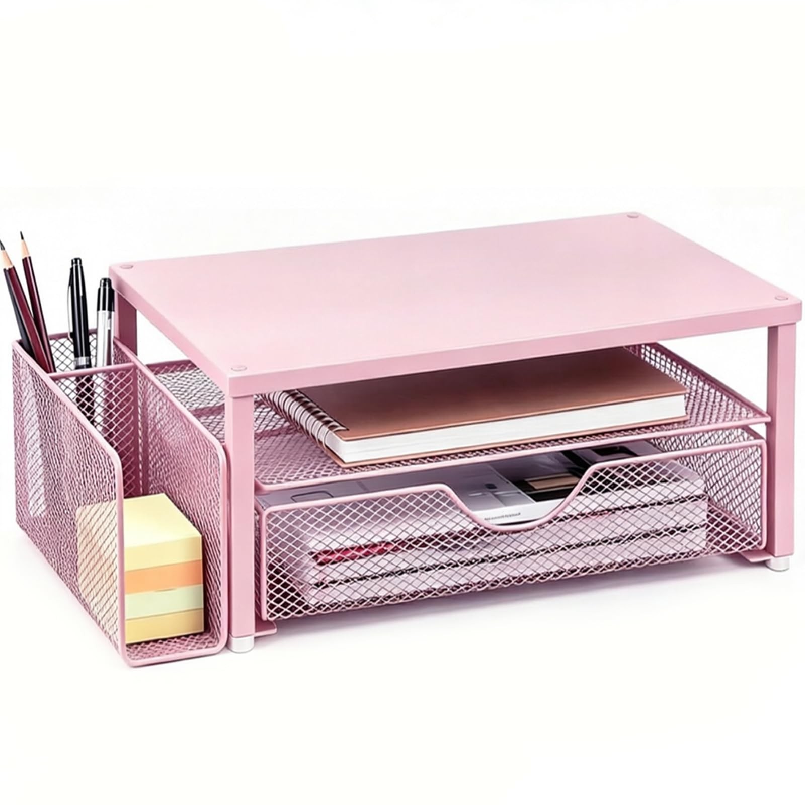 Desk Organizer and , Computer Monitor Stand Riser with Drawer and 1 Open Pen ...