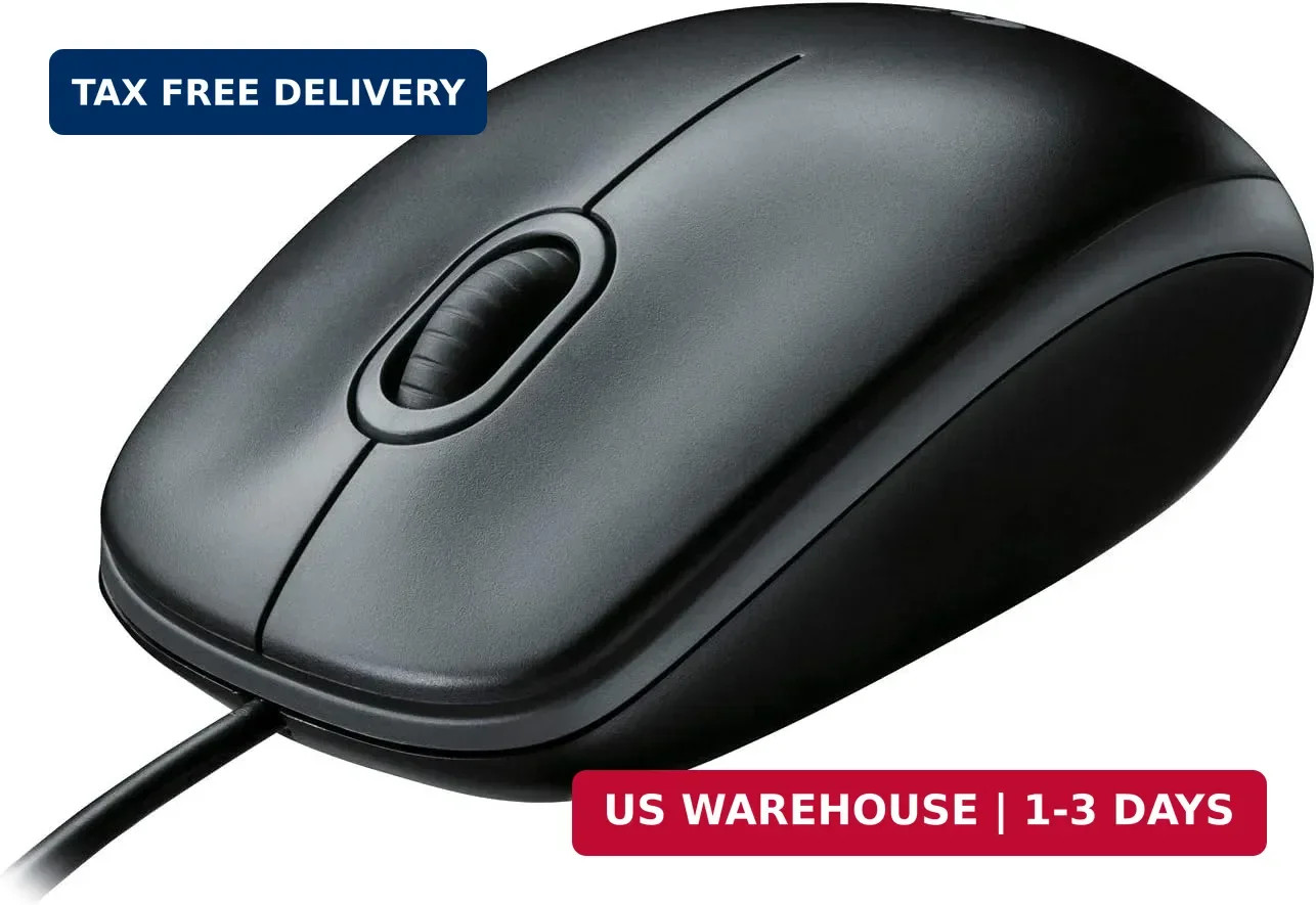 Logitech B100 Ambidextrous Wired Mouse Black USB Corded Computer Laptop
