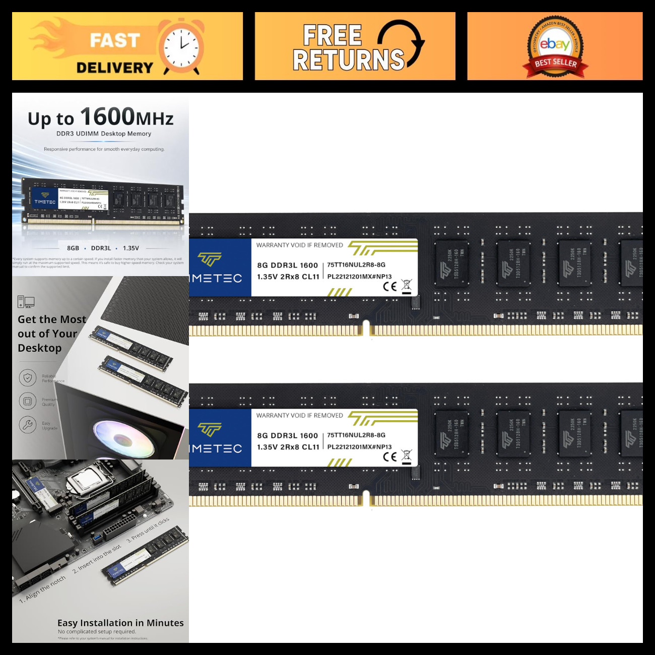 16GB DDR3L 1600MHz RAM Upgrade Kit (2x8GB) Non-ECC Unbuffered 240-Pin UDIMM