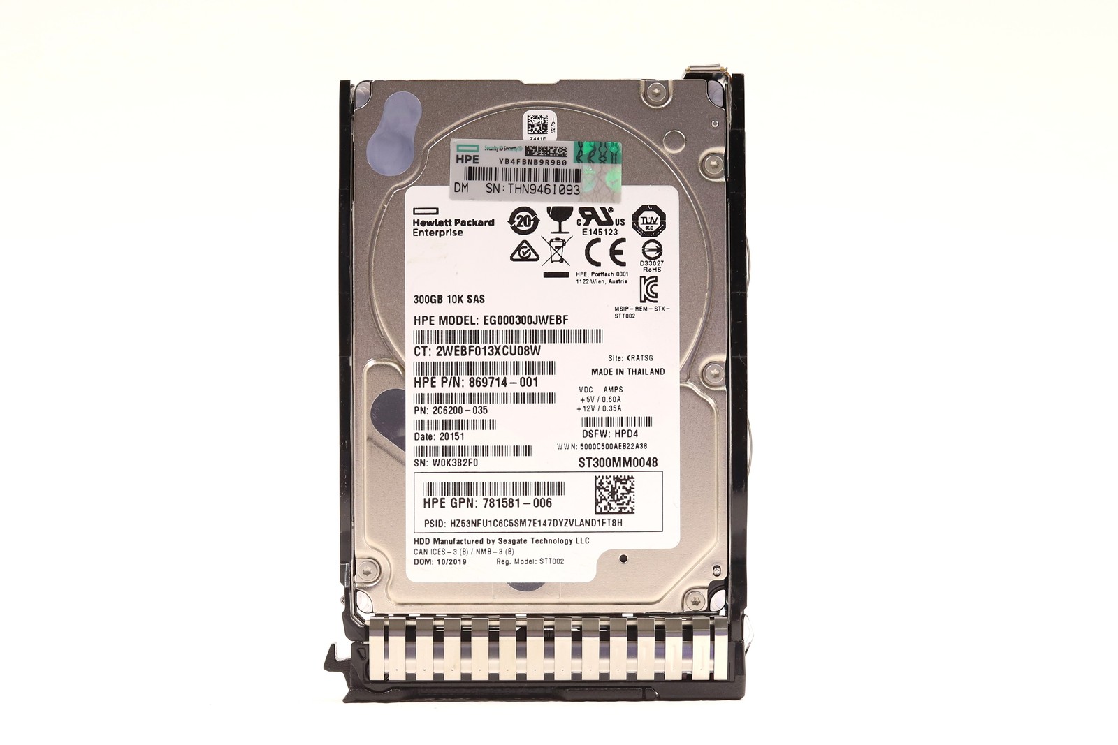 HPE EG000300JWEBF 300GB 2.5" 12Gb/s 10K RPM SAS HDD W/Caddy P/N: 781581-006