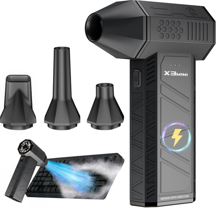 Soplador Aire Eléctrico 180000RPM Recargable Turbo 3 Velocidades USB-C PC Auto