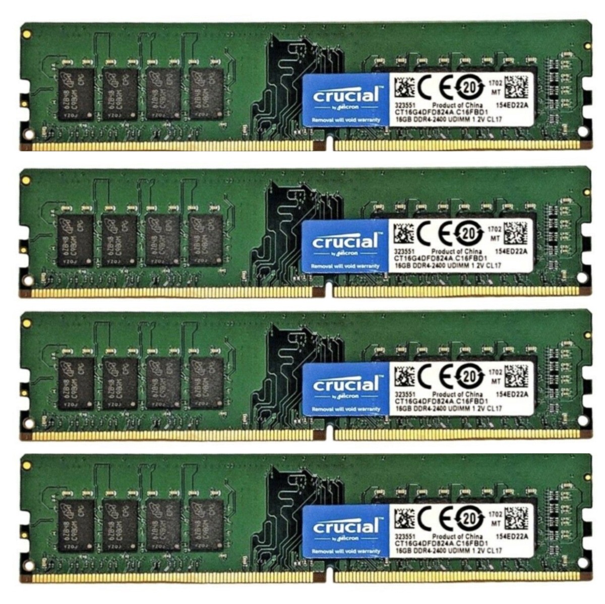 Crucial 64GB 4X 16GB DDR4 2400MHz PC4-19200 UDIMM Memory Ram CT16G4DFD824A