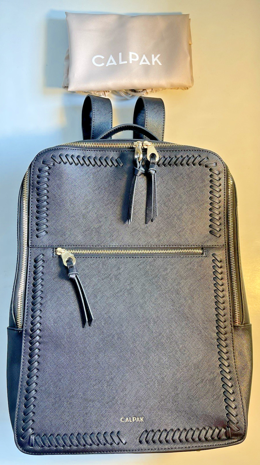 CALPAK Kaya Vegan Leather Laptop Backpack Black with Multiple Compartments K70
