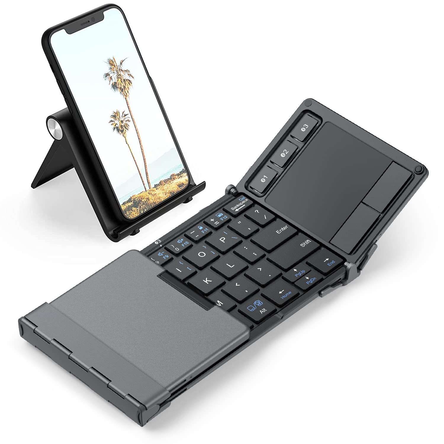 BK08 Foldable Keyboard with Touchpad for Phone and Tablet, Gray