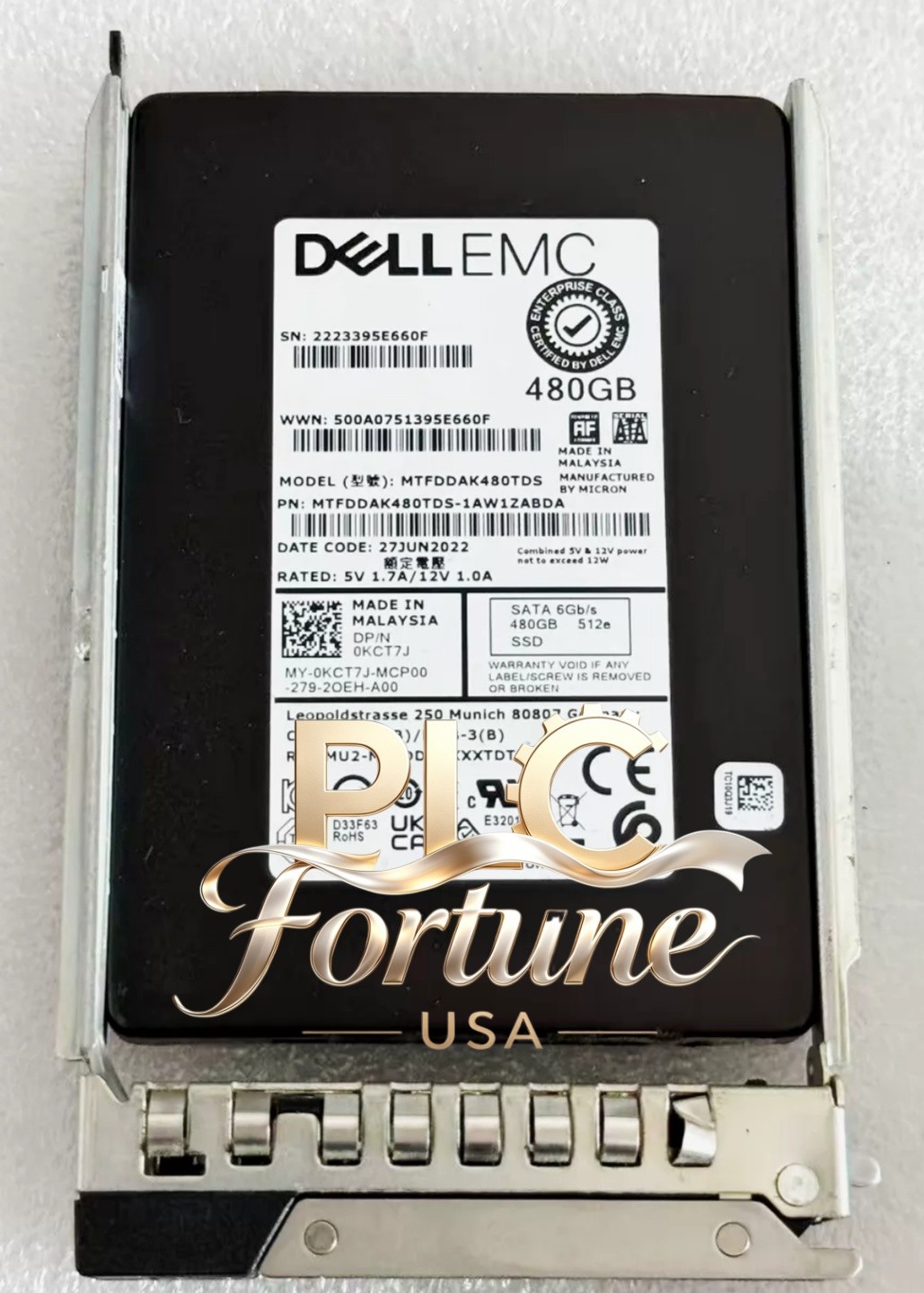 Used DELL 0KCT7J KCT7J MTFDDAK480TDS 480GB 6G 2.5" SATA TCL RI 512e SSD W/Tray