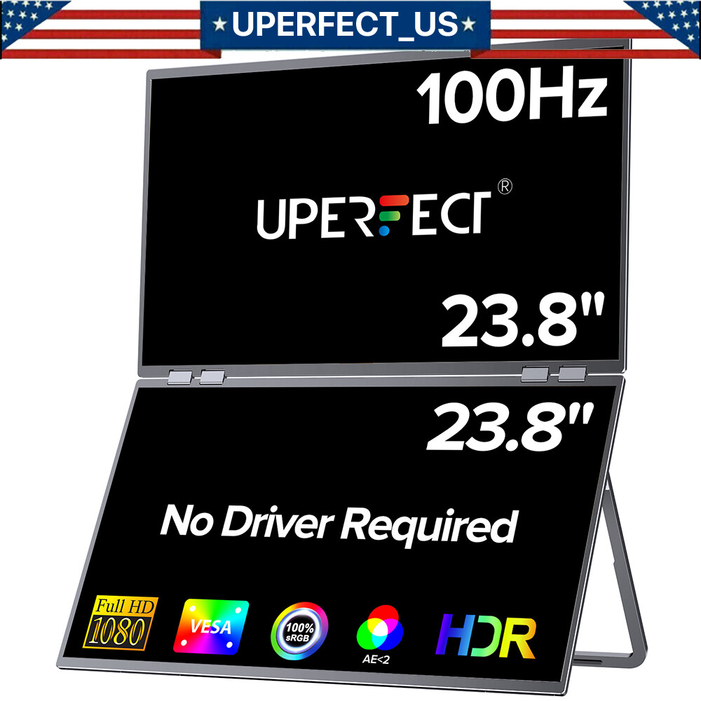 UPERFECT Dual UStation 23.8" Folding Monitor Dual Portable Display w/Stand 100Hz
