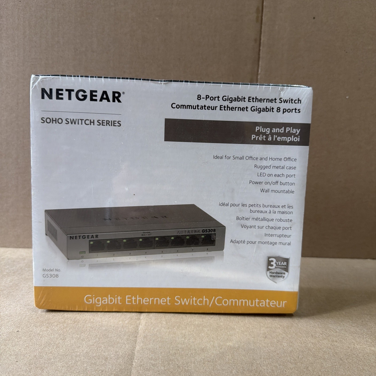 NETGEAR 8-port 10/100/1000mbps Gigabit Ethernet Switch GS308-100PAS New Sealed