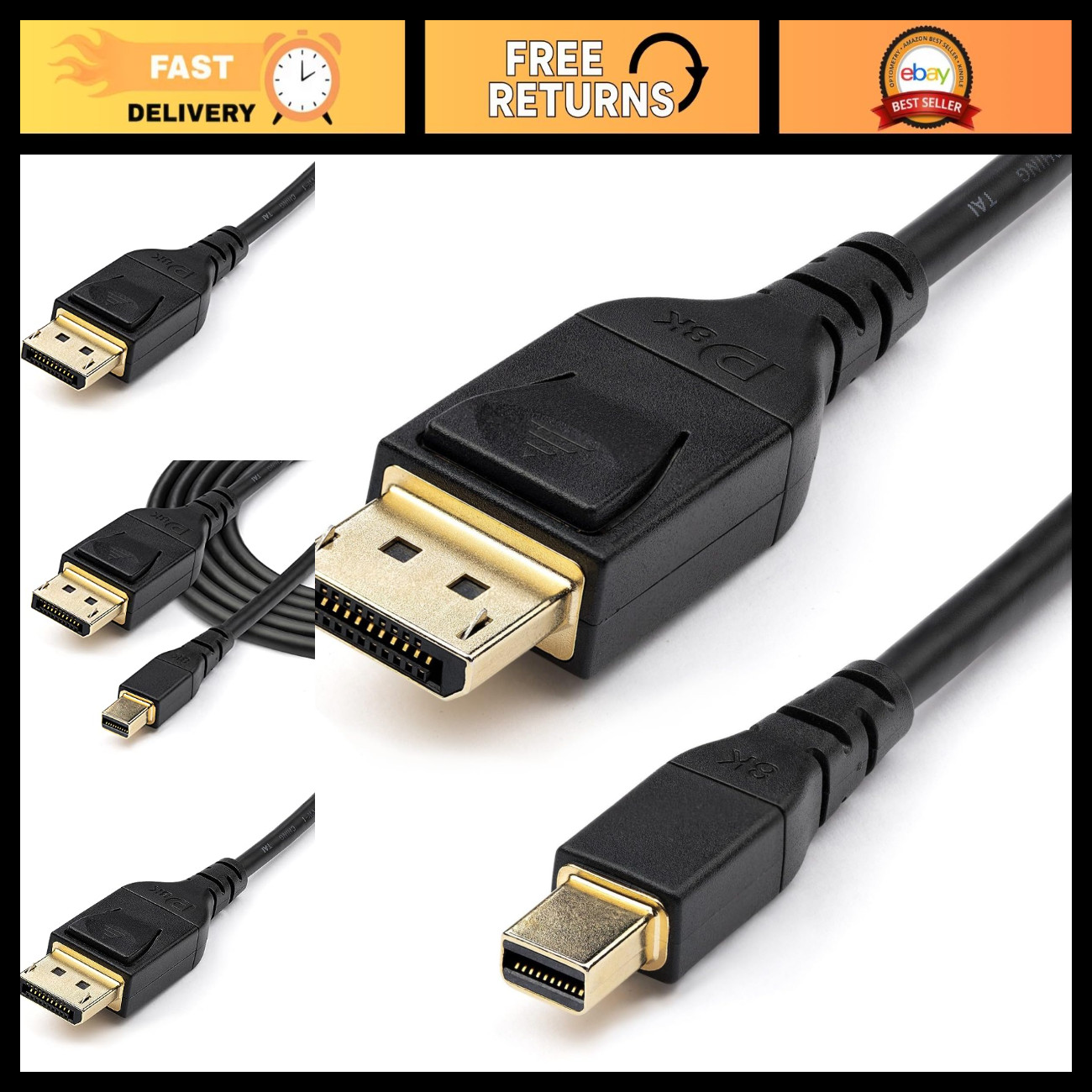 6ft Mini DisplayPort to DisplayPort 1.4 Cable - 8K 60Hz, Ultra HD, Slim Design