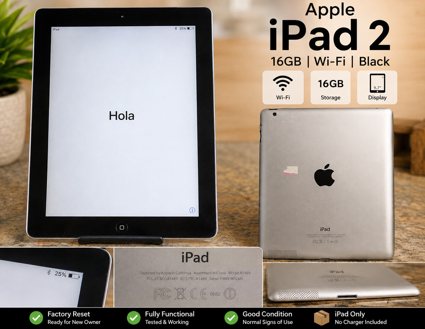 Apple iPad 3rd Gen A1458 16GB Wi-Fi 9.7" Black Factory Reset Tested Works