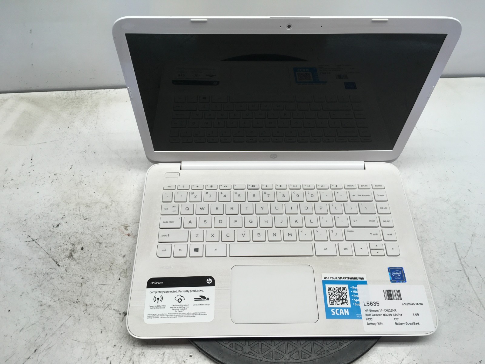 HP Stream 14-AX022NR Intel Celeron N3060 1.6GHz 4 GB NO HDD