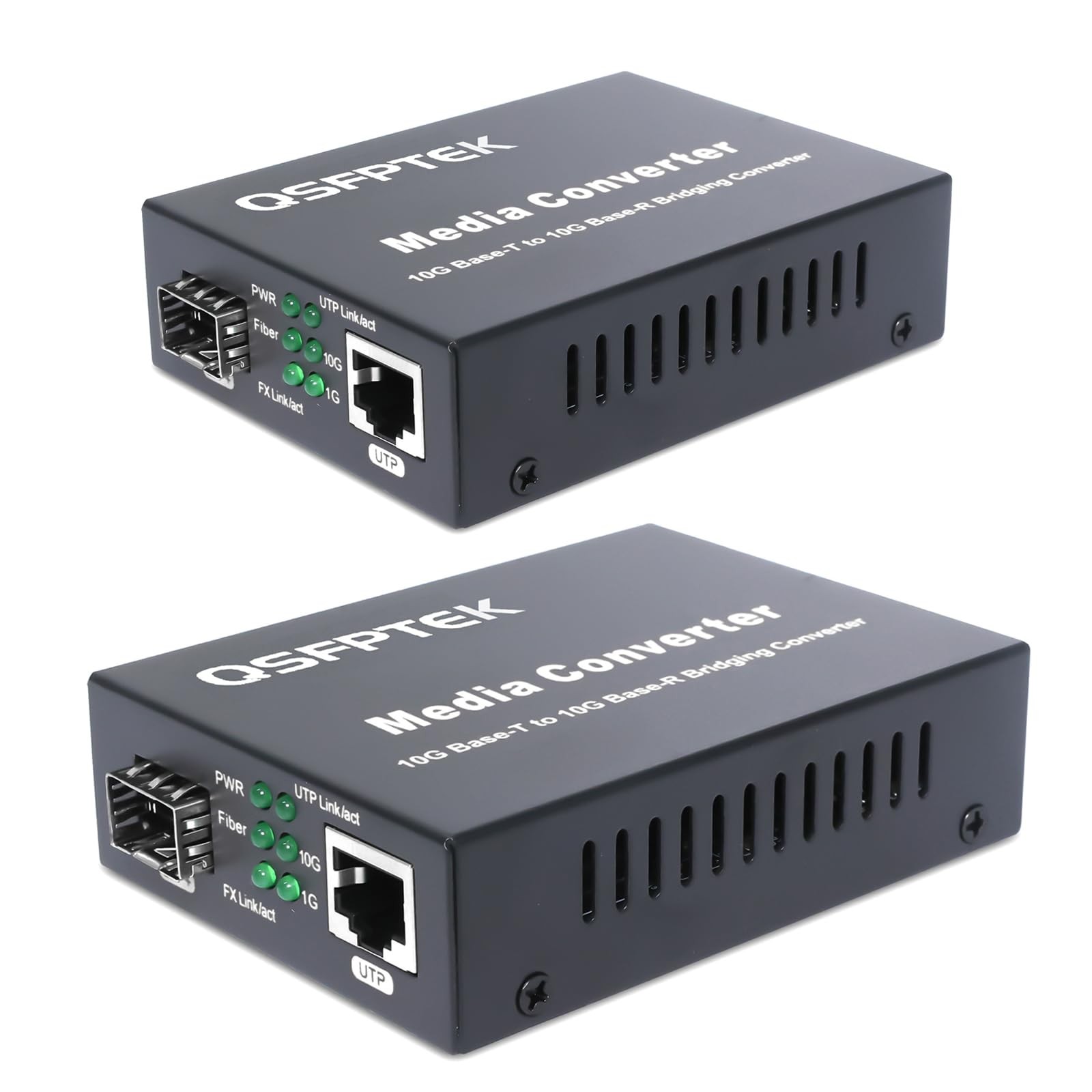2 Pack 10G Fiber Ethernet Media Converter, 10GbE SFP+ Copper UTP X2,