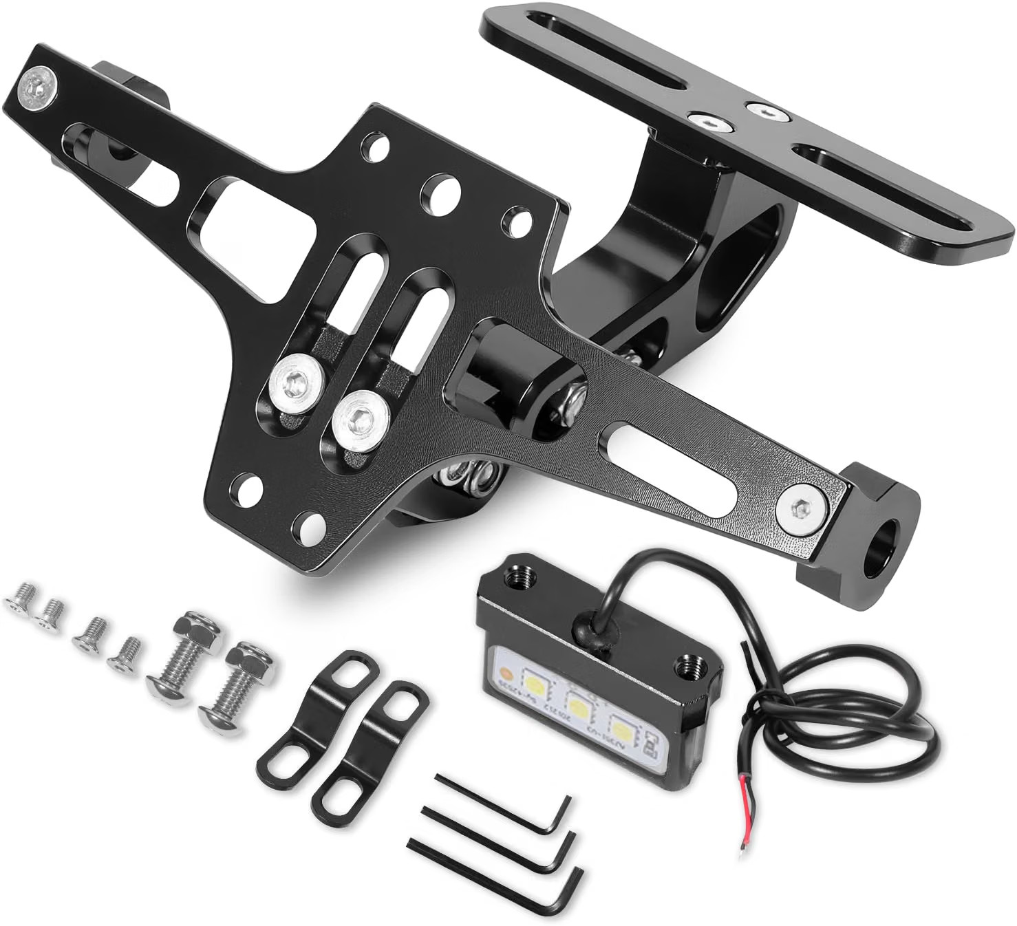 Motorcycle License Plate Bracket Fender Eliminator With LED Light, CNC Black