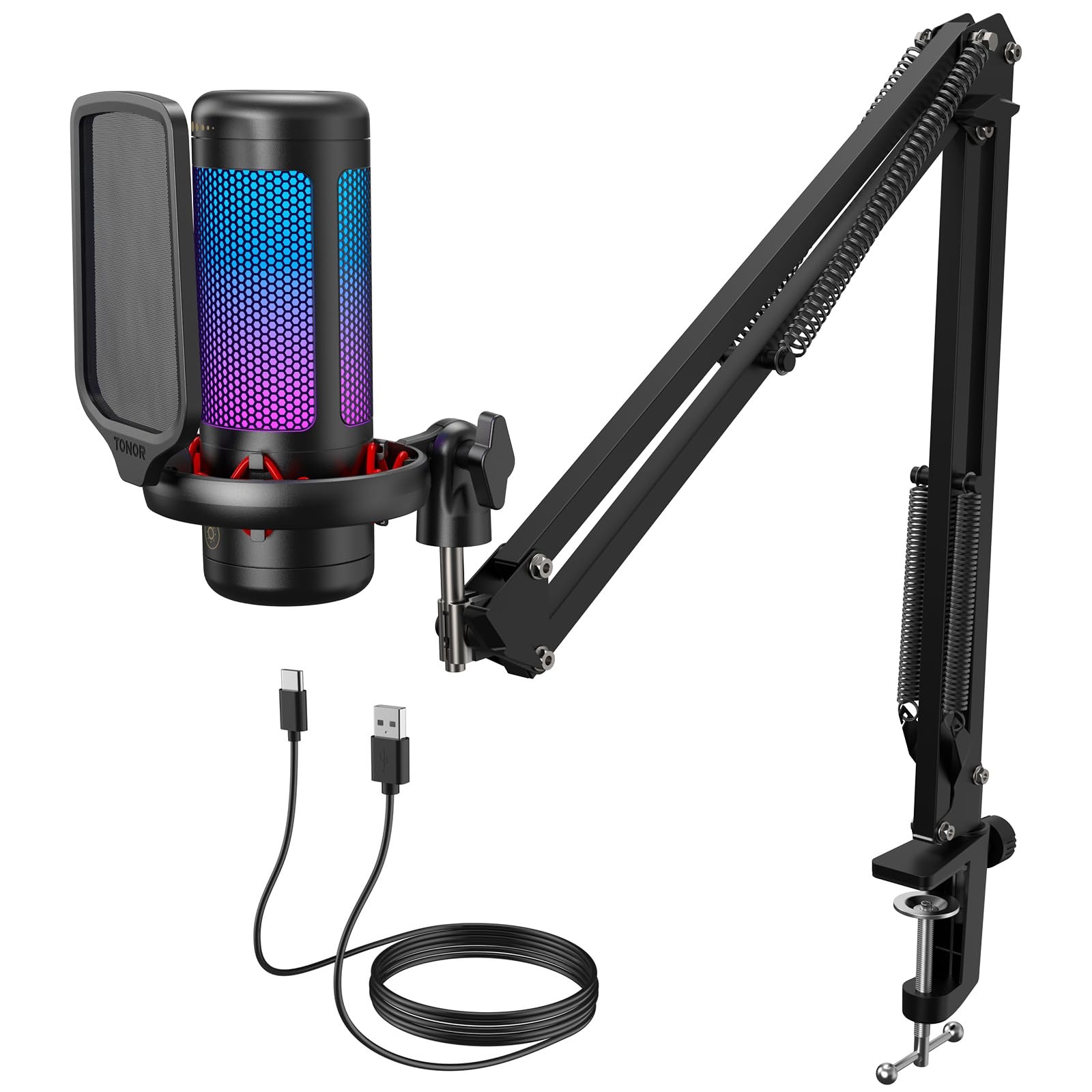 TONOR Gaming Microphone Set with Boom Arm, Vocal 518.4 cubic inches, Black
