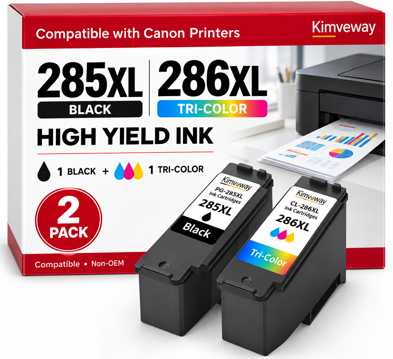 PG285 XL / CL286 XL Ink Value Pack (2 Cartridges), Compatible with TR7820 TS7720