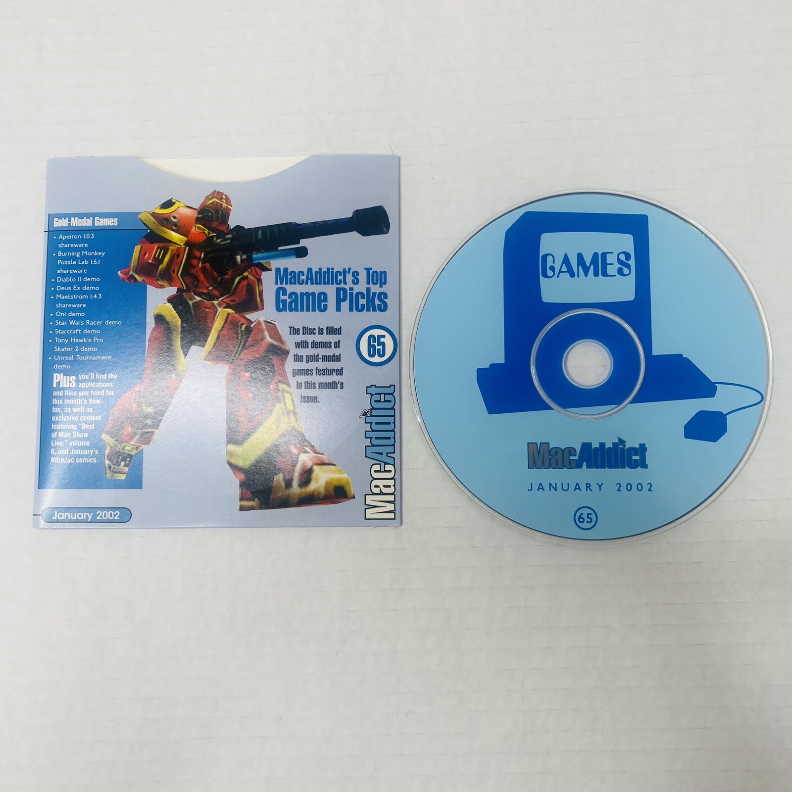 Mac Addict Magazine CD Macintosh Jan 2002 Top Game Picks 65 Vtg Software