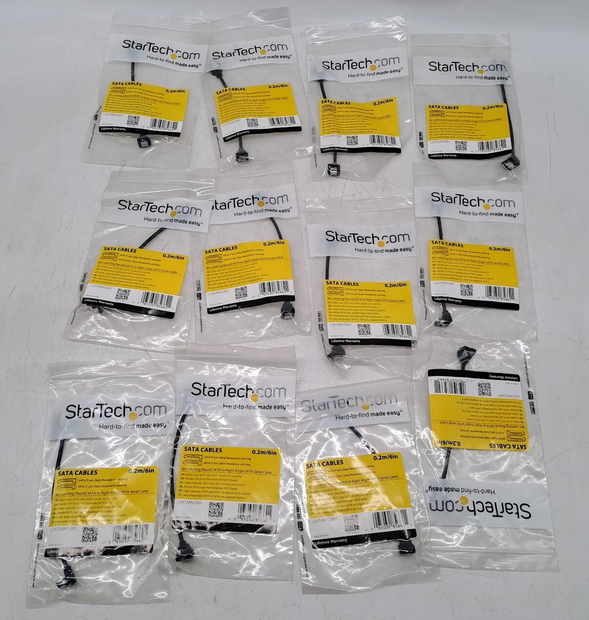 LOt of 12 StarTech 6in Latching Round SATA to R Angle SATA seriel Cable