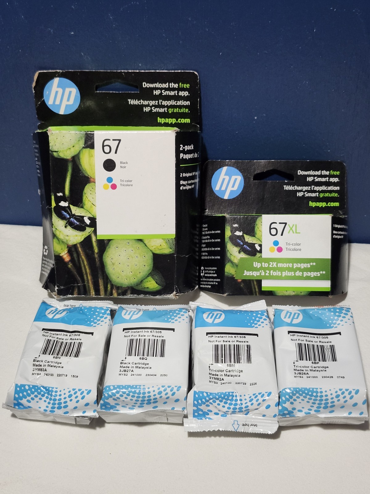 NEW ~ Lot of 7 Genuine HP 67 Black and Tri-Color Ink Cartridges