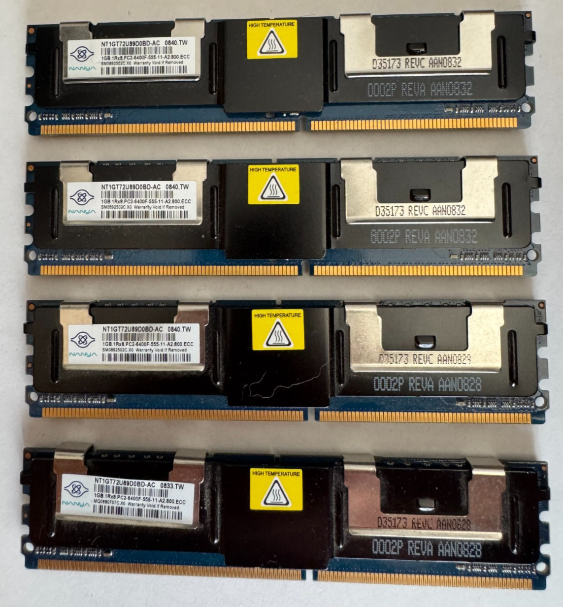 Lot of 4 Nanya 1GB 1Rx8 PC2-6400F-555-11 ECC Memory