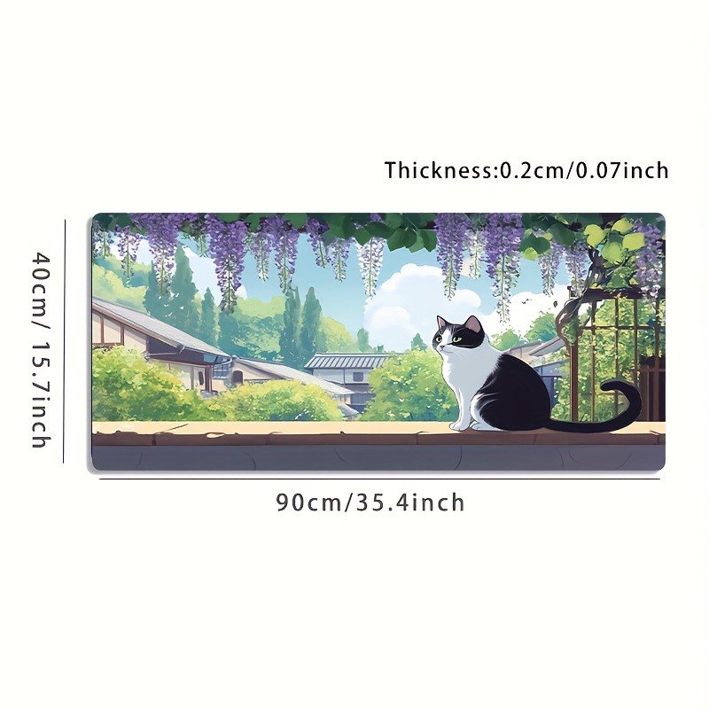 1pc Large-sized Esports Gaming Mouse Pad with a Japanese-style Garden Cat Scen
