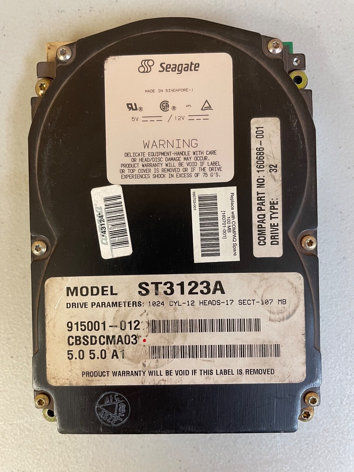 Vintage Seagate ST3123A 107 MB Hard Drive Rare MCCN56