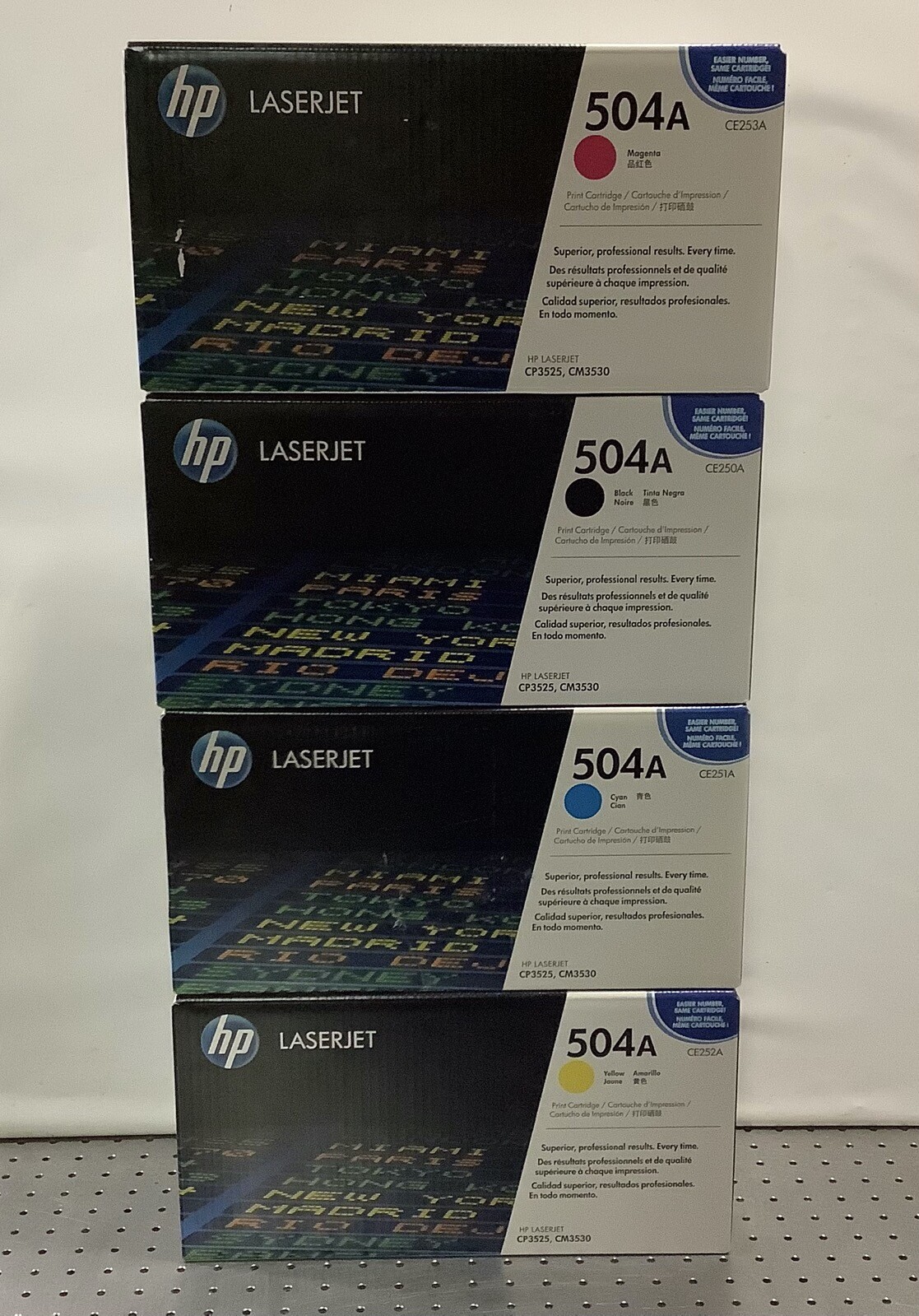 Set of 4 Genuine HP LaserJet 504A CE250A CE251A CE252A CE253A Toner