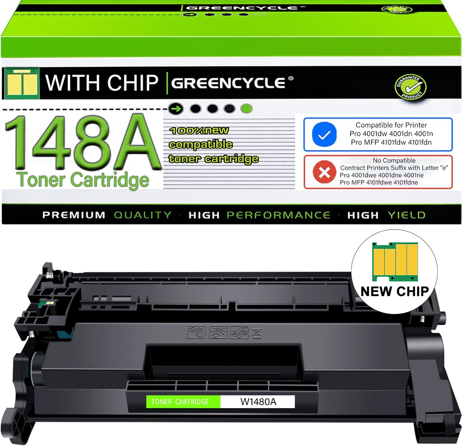 1PK W1480A Toner with Chip Compatible for HP 148A LaserJet Pro MFP 4101fdw 4001n