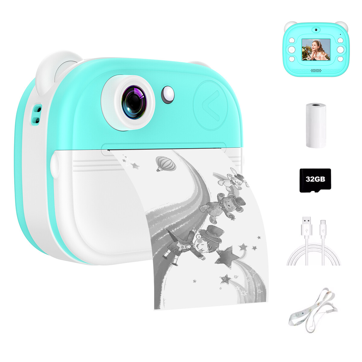 48MP Kids Thermal Instant Print Camera Children Photo Video Recorder + 32GB Card