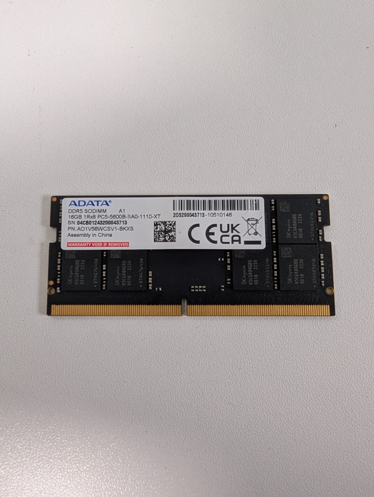 ADATA 16GB 1x16GB DDR5 5600 SO-DIMM CL46 Laptop RAM PC5-5600B-SA0-1110-XT