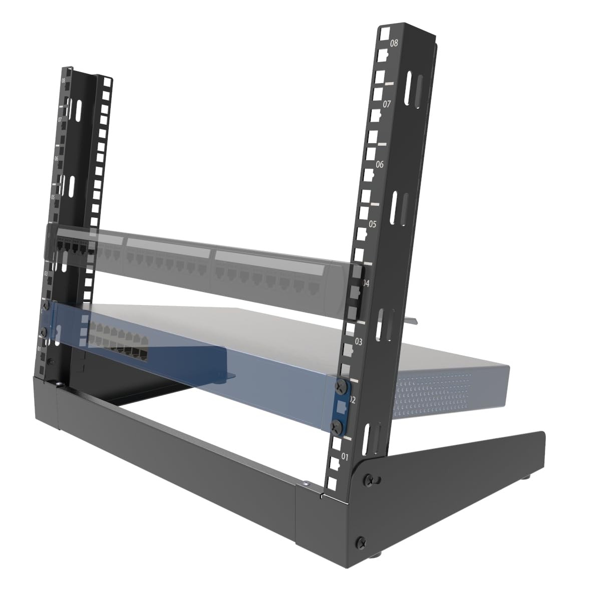 JINGCHENGMEI 8U Desktop Server Rack 2-Post Free Standing Tabletop 8U, Black 
