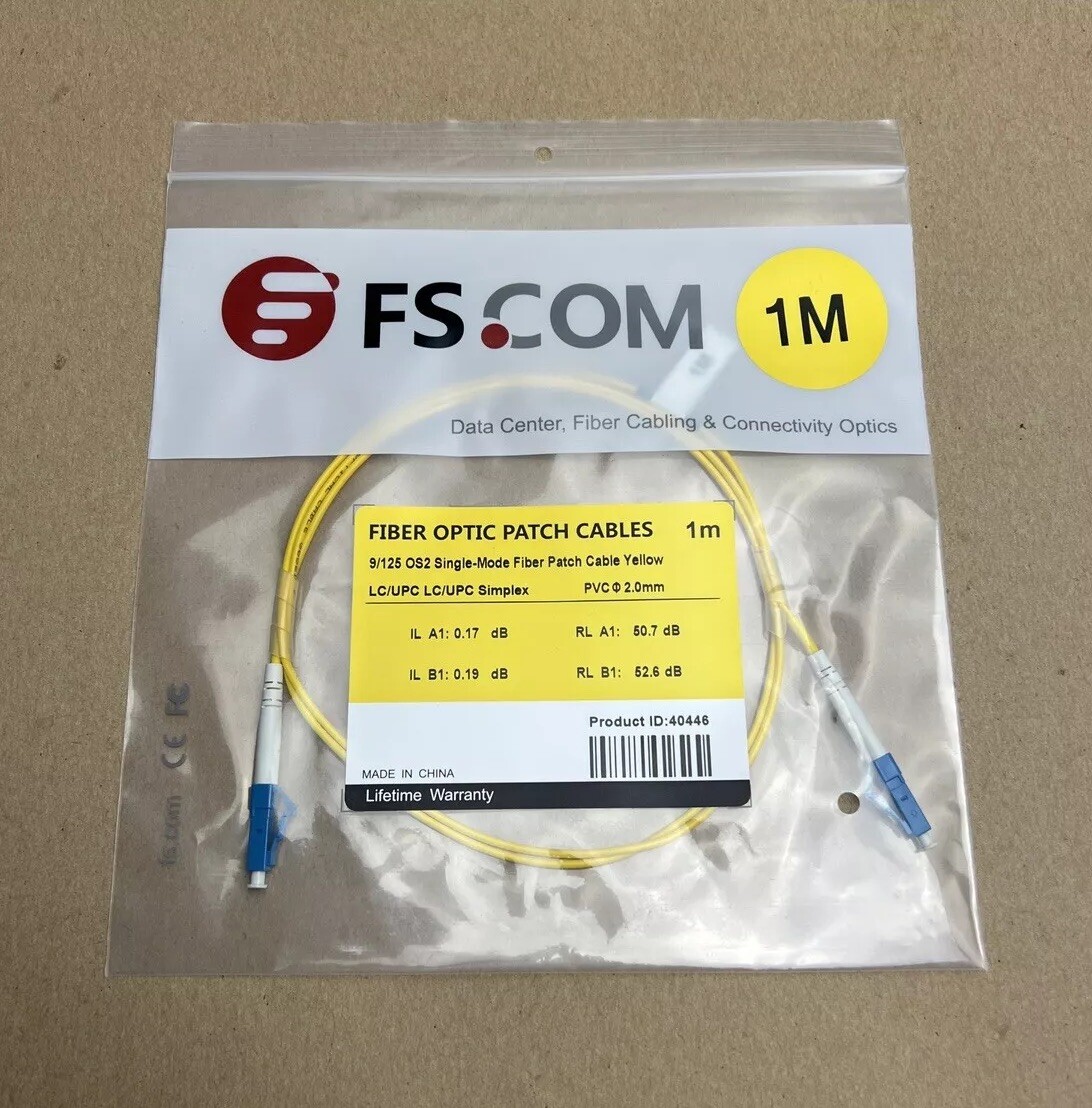 (Lot Of 8) New FS 9/125 Single Mode fiber cable 1M LC/UPC -LC/UPC Simplex OS2