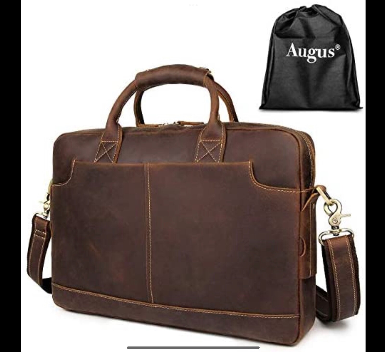 New Men's Augus Leather Laptop Briefcase Waterproof Travel Messenger Duffle Bag
